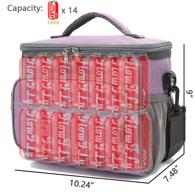 FlowFly Insulated Reusable Lunch Bag Adult Large Lunch Box for Women and Men with Adjustable Shoulder Strap,Front Zipper Pocket and Dual Large Mesh Side Pockets,Purple - Image 4